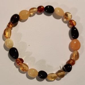 Unisex 7 inch multi-colored baltic amber stretch bracelet